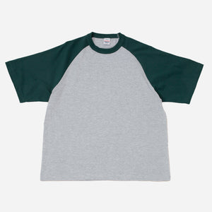 United Athle - RAGLAN BASEBALL TEE - ASH/BILLIARD GREEN -  - Main Front View