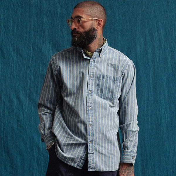 VINTAGE B.D STRIPED DENIM SHIRT - WASHED BLUE