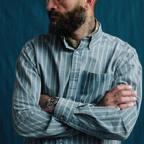 VINTAGE B.D STRIPED DENIM SHIRT - WASHED BLUE