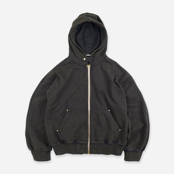 VINTAGE DYEING HOODED ZIP PARKA - BLACK/BROWN