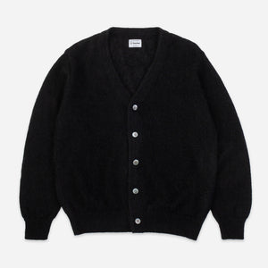 Yonetomi - SHAGGY PLAIN MOHAIR CARDIGAN - BLACK -  - Main Front View