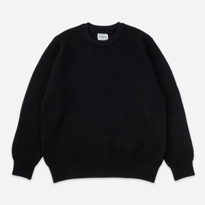 Yonetomi - EX FINE WOOL RIB KNIT SWEATER - BLACK -  - Main Front View