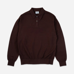 Yonetomi - LIGHT WAVE COTTON POLO - BROWN -  - Main Front View