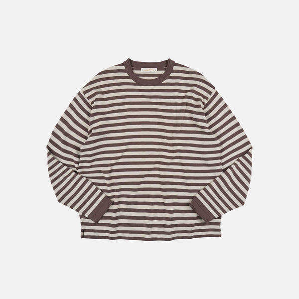 STRIPE KNIT L/S T-SHIRT - BROWN