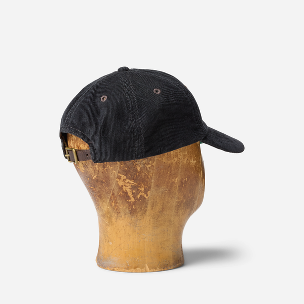 LEATHER PATCH CORDUROY TRUCKER CAP - BLACK