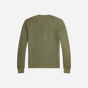 Double RL By Ralph Lauren - GARMENT-DYED WAFFLE HENLEY T-SHIRT - TREE GREEN -  - Alternative View 1