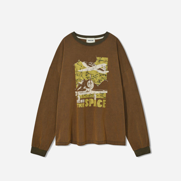 W.O.T.S LONG SLEEVE WASHED T-SHIRT - BROWN