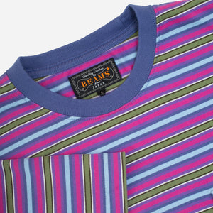 Beams+ - MULTI STRIPE POCKET T-SHIRT - PURPLE -  - Alternative View 1