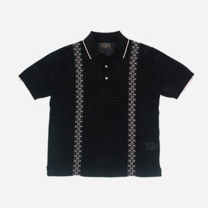 Beams+ - KNITTED MESH STRIPE POLO SHIRT - BLACK -  - Main Front View
