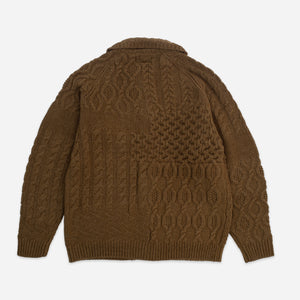 Beams+ - ALAN CABLE KNIT PATCHWORK CARDIGAN - BROWN -  - Alternative View 1