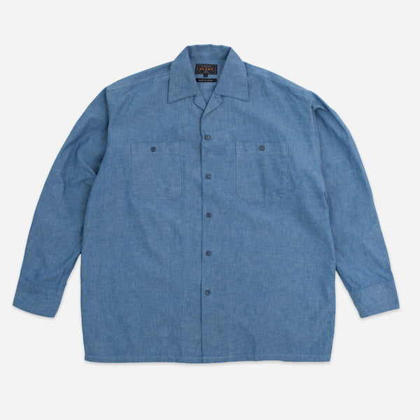 MIL OPEN COLLAR CHAMBRAY SHIRT - SAX BLUE