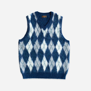Beams+ - ARGYLE MOHAIR VEST - NAVY/WHITE -  - Main Front View