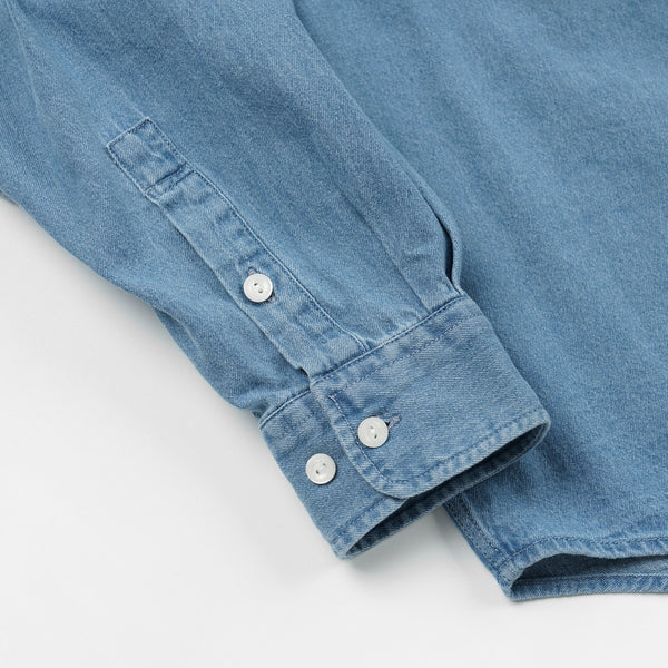 BLEACHED DENIM UTILITY SHIRT - MID BLUE