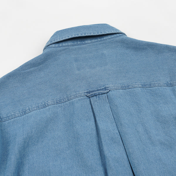 BLEACHED DENIM UTILITY SHIRT - MID BLUE