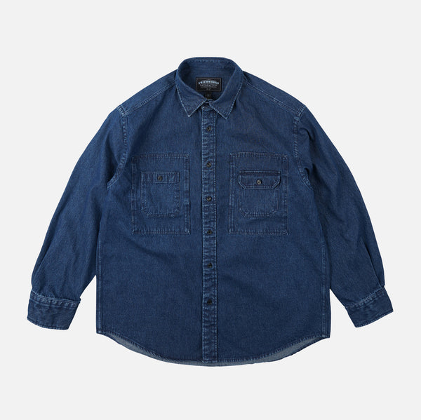 BLEACHED DENIM UTILITY SHIRT - INDIGO