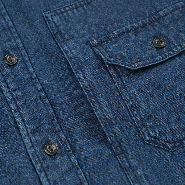 BLEACHED DENIM UTILITY SHIRT - INDIGO