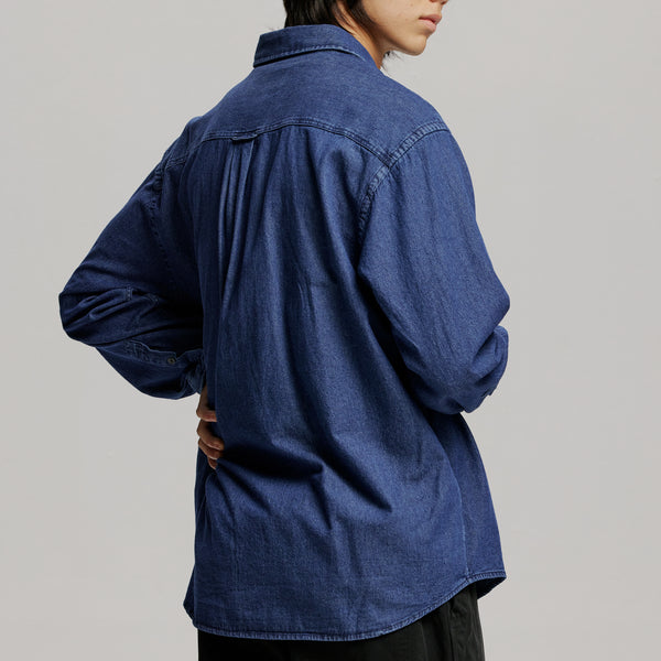 BLEACHED DENIM UTILITY SHIRT - INDIGO