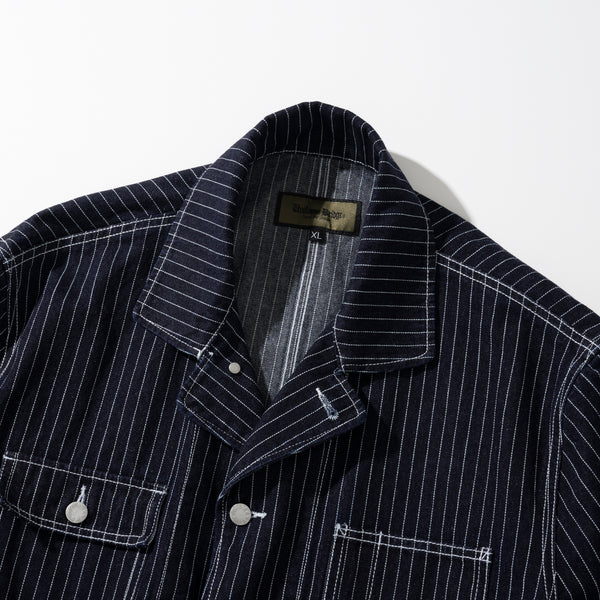 STRIPE COVERALL DENIM JACKET - DARK BLUE RINSED