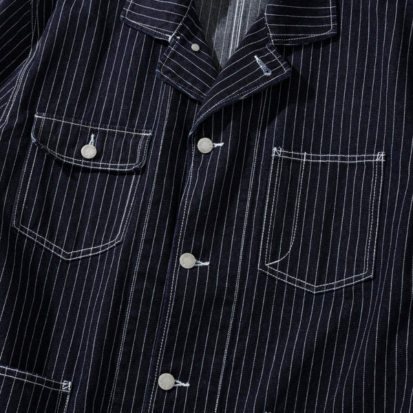 STRIPE COVERALL DENIM JACKET - DARK BLUE RINSED