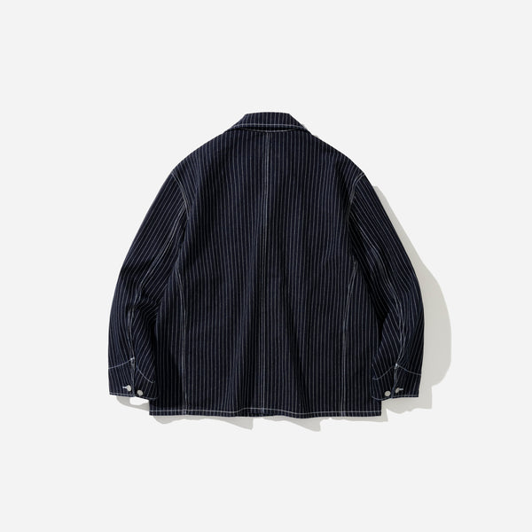 STRIPE COVERALL DENIM JACKET - DARK BLUE RINSED