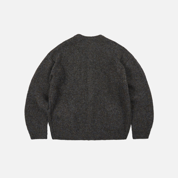 BRUSHED WOOL ROUND CARDIGAN - BROWN EAN