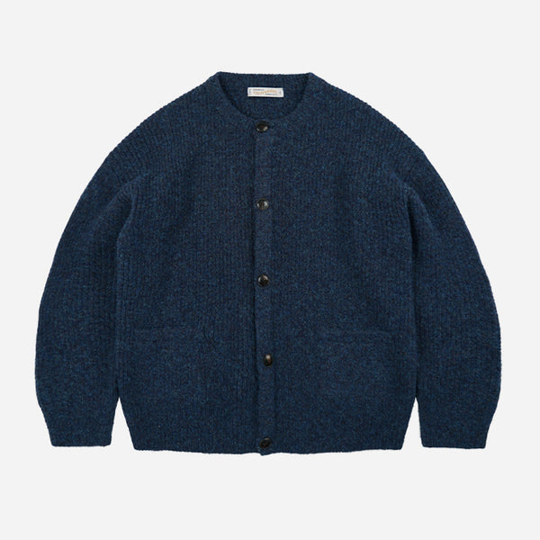 BRUSHED WOOL ROUND CARDIGAN - INDIGO