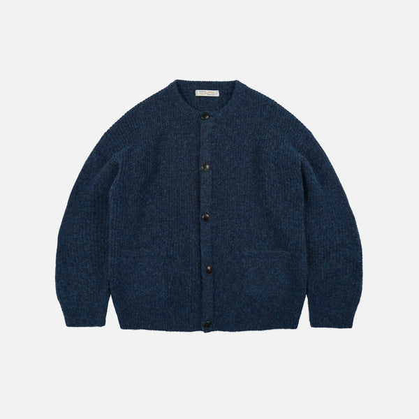 BRUSHED WOOL ROUND CARDIGAN - INDIGO EAN