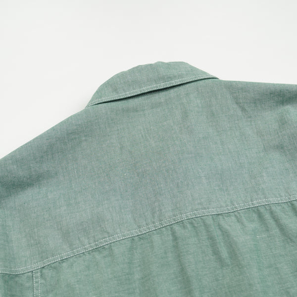 CHAMBRAY BIG POCKET HALF SHIRT - GREEN