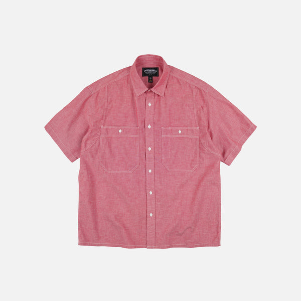 CHAMBRAY BIG POCKET HALF SHIRT - RED