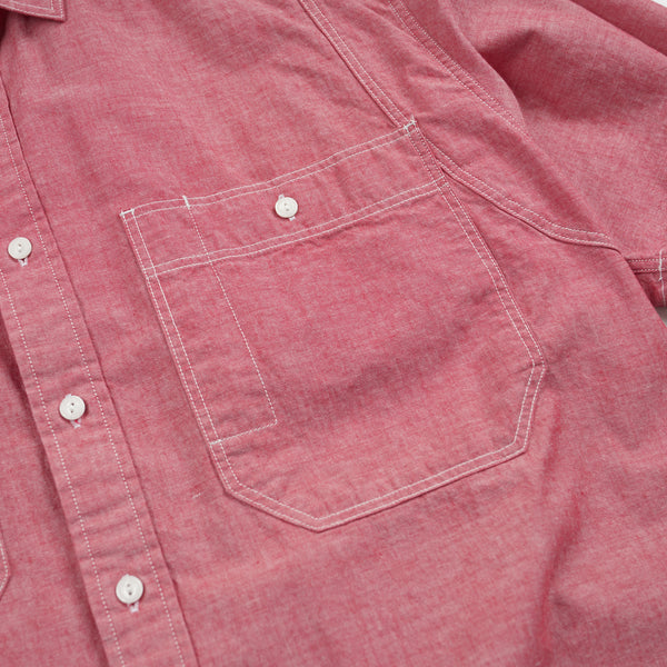 CHAMBRAY BIG POCKET HALF SHIRT - RED
