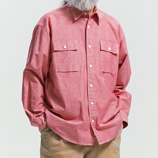 CIGARETTE POCKET CHAMBRAY SHIRT - RED
