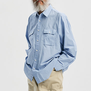 CIGARETTE POCKET TYPEWRITER SHIRT - SKY BLUE