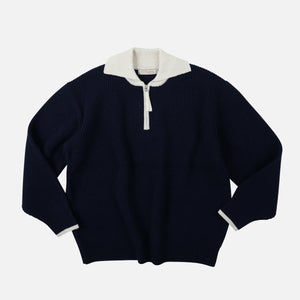 Frizmworks - CONTRAST COLLAR HALF ZIP KNIT - NAVY -  - Main Front View