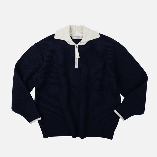 CONTRAST COLLAR HALF ZIP KNIT - NAVY