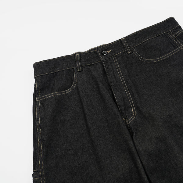 CURVED DENIM PANTS - BLACK