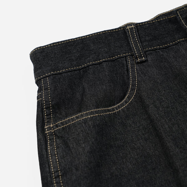 CURVED DENIM PANTS - BLACK
