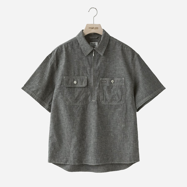 CHAMBRAY HALF SHIRT - BLACK CHAMBRAY