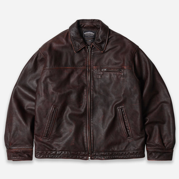 DESTROYED COWHIDE LEATHER JACKET -  BROWN