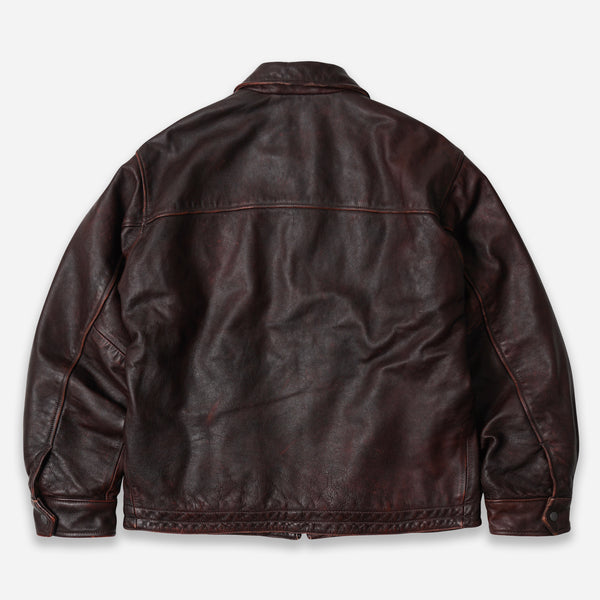 DESTROYED COWHIDE LEATHER JACKET -  BROWN