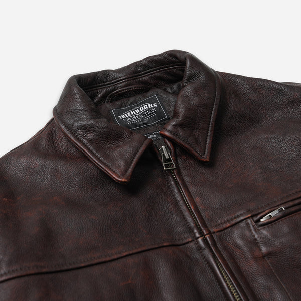 DESTROYED COWHIDE LEATHER JACKET -  BROWN