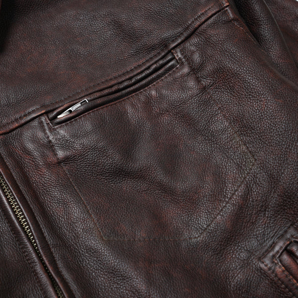 DESTROYED COWHIDE LEATHER JACKET -  BROWN