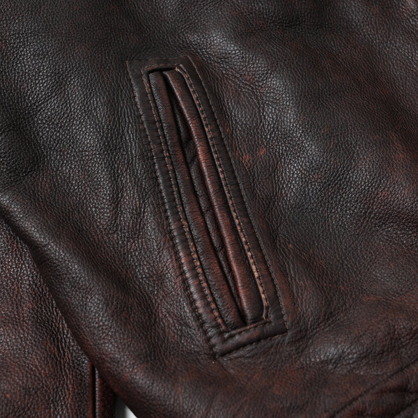 DESTROYED COWHIDE LEATHER JACKET -  BROWN