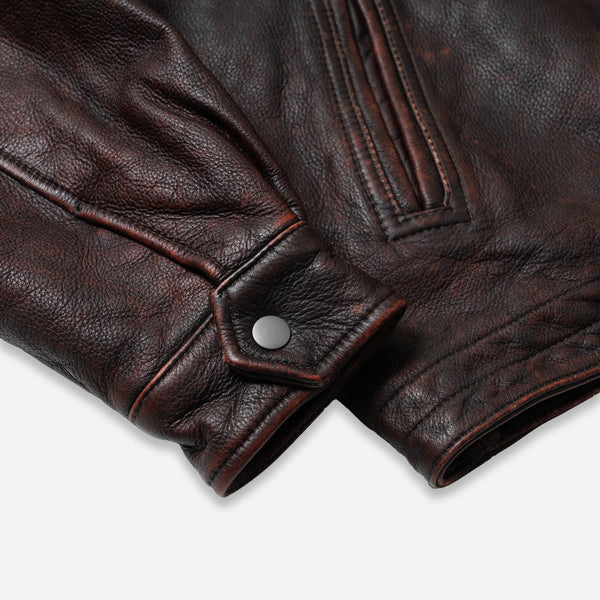 DESTROYED COWHIDE LEATHER JACKET -  BROWN