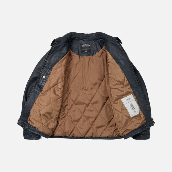 DESTROYED LEATHER JACKET - WASHED NAVY