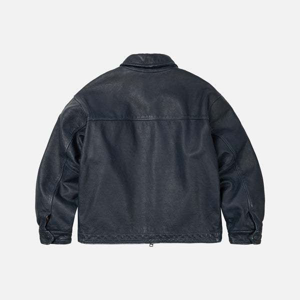 DESTROYED LEATHER JACKET - WASHED NAVY