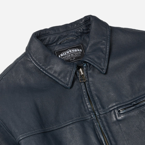 DESTROYED LEATHER JACKET - WASHED NAVY