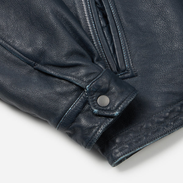 DESTROYED LEATHER JACKET - WASHED NAVY