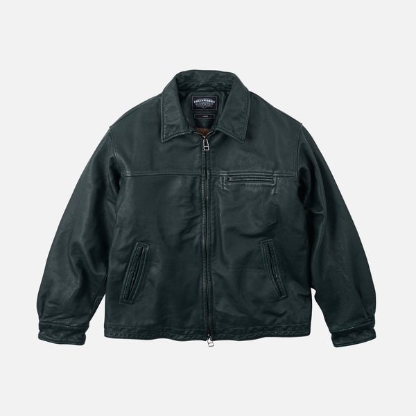 DESTROYED LEATHER JACKET - WASHED OLIVE