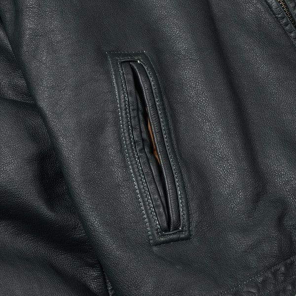 DESTROYED LEATHER JACKET - WASHED OLIVE