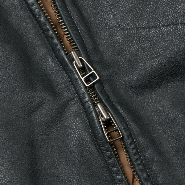 DESTROYED LEATHER JACKET - WASHED OLIVE